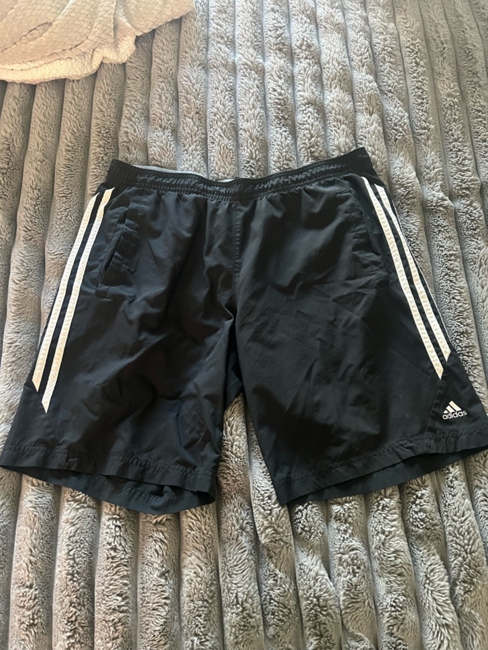adidas Men’s Black Athletic Shorts with White Three-Stripes